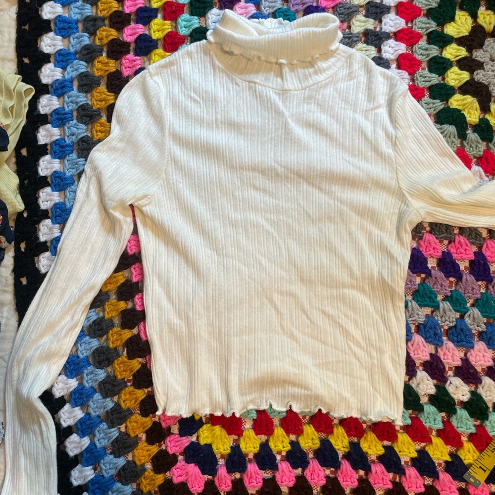 Ribbed White Turtleneck Sweater
